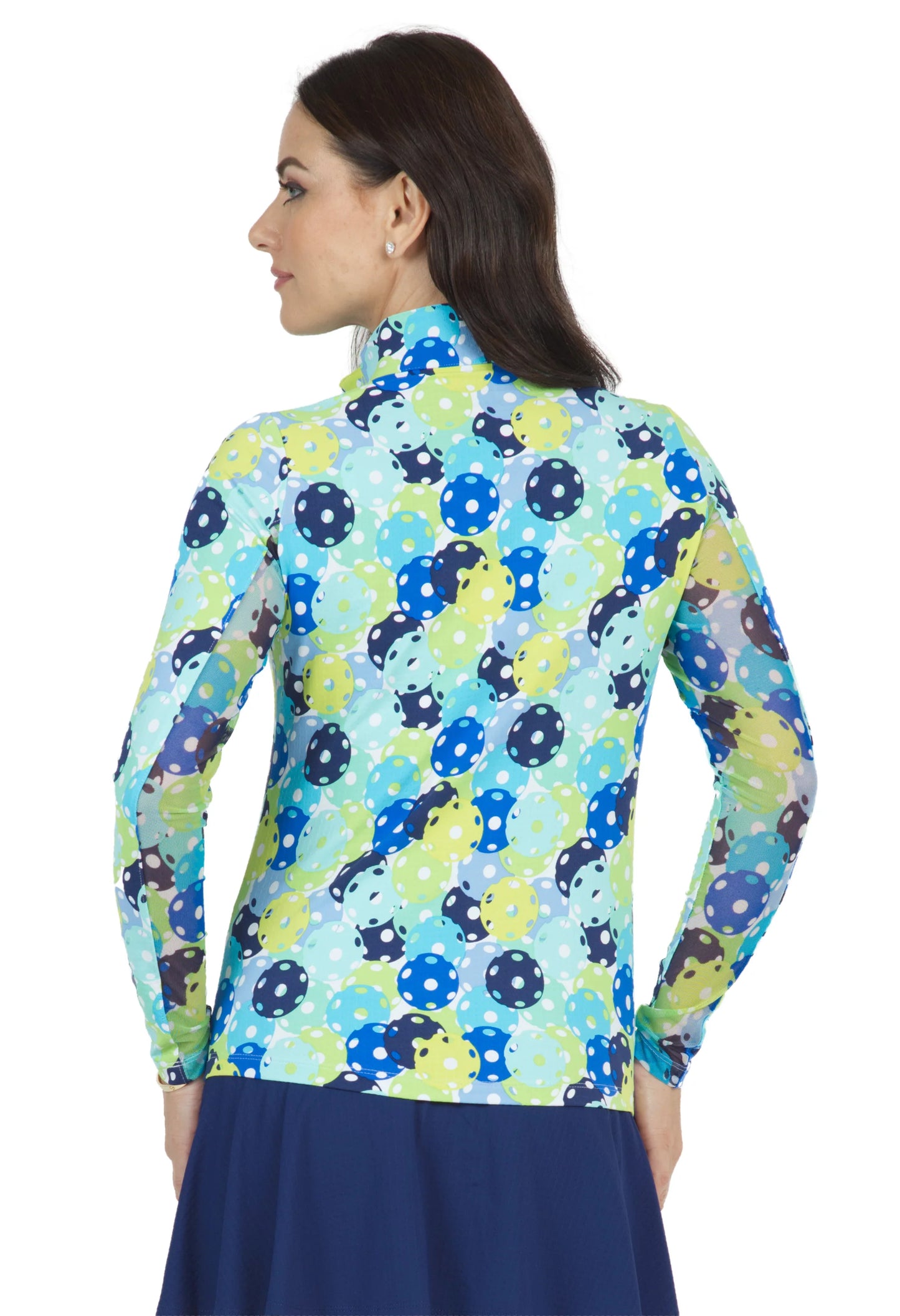 Top Pickleball Print Long Sleeve Mock Neck / UV protection