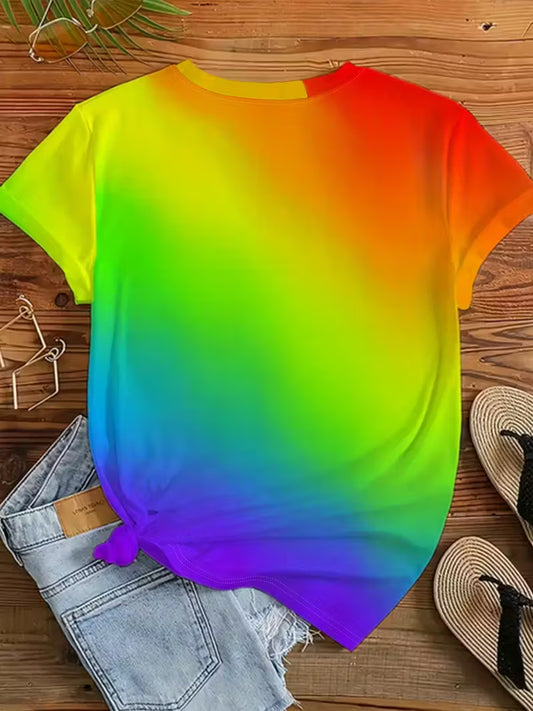 T-Shirt - Pickleball Graphic Print with Rainbow Gradient Colors
