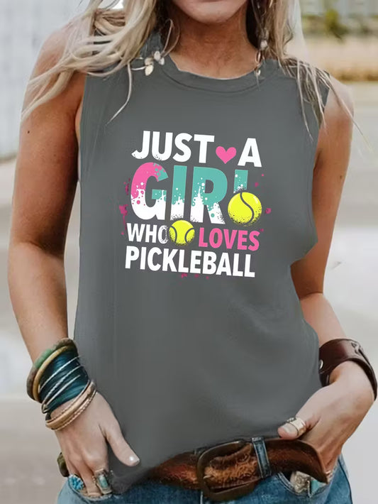 Tank Top with "Just a Girl Who Loves Pickleball" Graphic